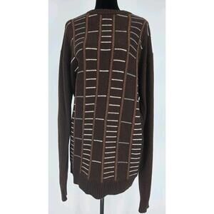 Vtg Trust Crewneck Grandpa Sweater XL Brown Pullover Striped Cozy Long Sweater